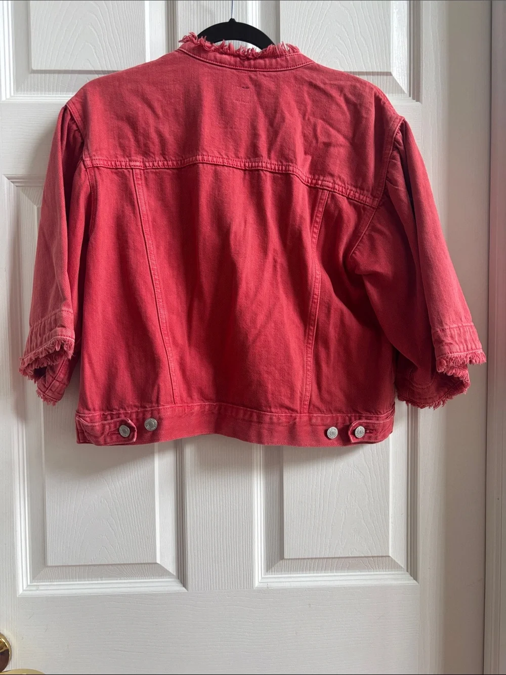 GAP Coral-Red Cropped Denim Jacket